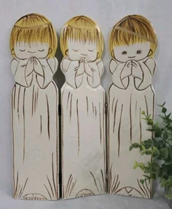 Vintage Angel Folding Screen Painted Wood One With Crooked Halo Blonde Hair READ - Picture 1 of 14