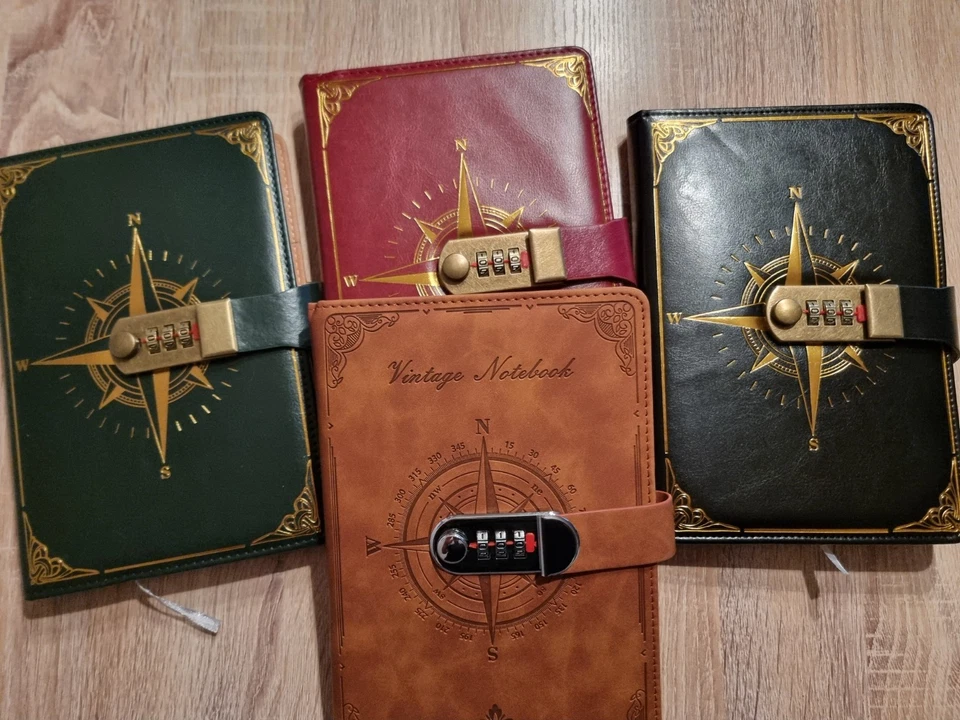 Notizbuch, Tagebuch mit Schloss, liniert, Journal A5, braun schwarz grün rot neu - Bild 1 von 4