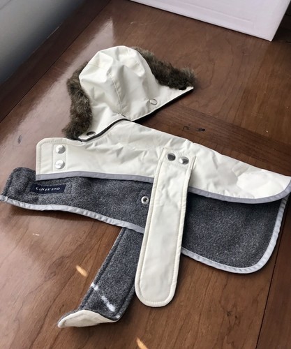 OFF WHITE Cappotto cane Lands End Off nylon bianco taglia S pelliccia sintetica cappuccio a scatto fodera pile