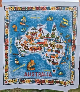 VIINTAGE TABLECLOTH COTTON FEATURES AUSTRALIAN THEMES EXCELLENT ORDER - Foto 1 di 7
