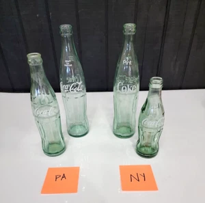 (4) VTG Glass COKE Bottles Green CocaCola NY PA New York Pennsylvania Soda Retro - Picture 1 of 14
