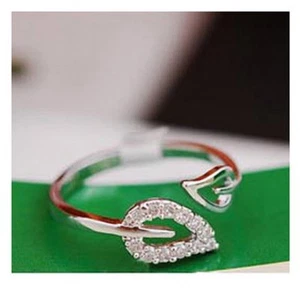 Split Leaf Strass Wickel Stil Ring-silberfarben-Strass Akzent-verstellbar - Bild 1 von 2