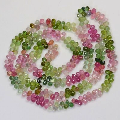 Afghani Tourmaline Faceted Teardrop Briolettes Bead Opera Necklace 28.5INCHES - Image 1 of 4
