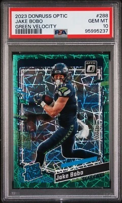 2023 DONRUSS OPTIC JAKE BOBO ROOKIE GREEN VELOCITY PRIZM SEAHAWKS #288 RC PSA 10 - Image 1 of 4