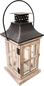 Vintage Wooden Decorative Lantern Candle Holder Rustic Farmhouse Wedding Centerp - Picture 1 of 12