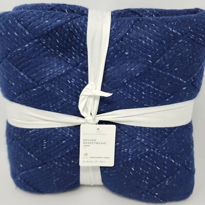 Pottery Barn McCade Basketweave Throw Blanket Blue - Image 1 of 4