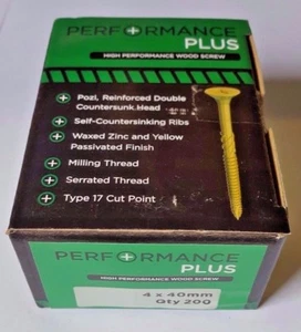 4 x 40mm PERFORMANCE PLUS WOOD SCREWS (Box of 200 screws) - Picture 1 of 1