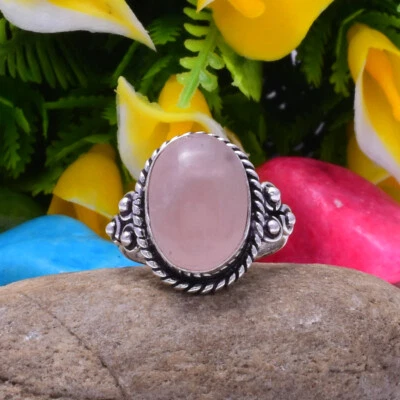 Valentine's Regalo Quarzo Rosa Gemma 925 Argento Sterling Artigianale Anello - Immagine 1 di 3