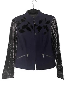 Giacca blazer Chico's Black Label misto lana borchie blu navy e nero taglia XS/2 - Foto 1 di 5
