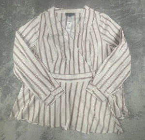 Lane Bryant Long Sleeve Striped Belted V Neck Shirt Sz 18 Side Zip Red/White - Picture 1 of 11