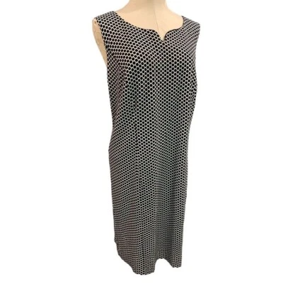 Size 16W Talbots Plus Geometric Print Sheath Dress Ponte Knit Sleeveless Black W - Image 1 of 4