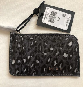 DKNY Bryant Park EW Gray, Black & White Leopard Print Card Wallet NWT - Picture 1 of 12