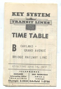 1957 KEY SYSTEM TRANSIT LINES TIME TABLE OAKLAND GRAND AVENUE BRIDGE RAILWAY US - Picture 1 of 3