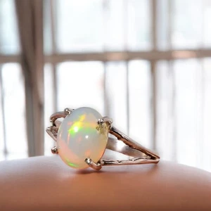 Anillo de joyería hecho a mano de plata esterlina con piedras preciosas de ópalo etíope para mujeres regalos - Imagen 1 de 8