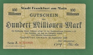 03 286 Notgeld Stadt Frankfurt a.M. 100 Millionen Mark, 28.9.1923, Serie A, Nr r - Bild 1 von 2