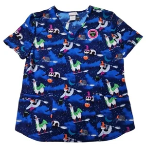 Scrubstar Women's Halloween Creatures V-Neck Print Scrub Top Multicolor Size 3XL - Picture 1 of 4