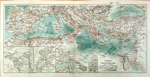 Länder des Mittelmeeres +Hist. Landkarte von 1890+ Mediterrane,Adria,Ägäis,Syrte - Bild 1 von 3