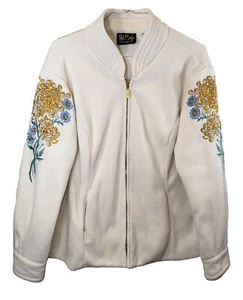 Vintage Bob Mackie Fleece Jacket Wearable Art Fully Embroidered Sleeve Size XL - Picture 1 of 10