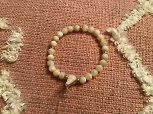 Genuine Bead Bracelet w/14k Gold Beads Elastic Stretch - Great Stocking Stuffer - Picture 1 of 3