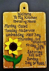 SUNFLOWER Kitchen Operating Hours SIGN Wall Art Hanger Hanging Plaque Wood Decor - Picture 1 of 1