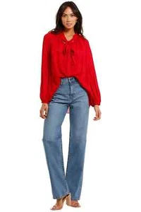 HUSK Garland Top Red LS Tie High Neck Relaxed Fit Casual Size 16 AU RRP 289.00 - Picture 1 of 6
