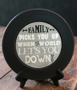 Family Picks You Up Wood Plate with Inspirational Quote Primitive Plate - Picture 1 of 2