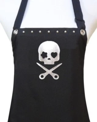 Hair Stylist Apron "SKULL" scissors salon hairdresser waterproof black silver  - Image 1 of 4