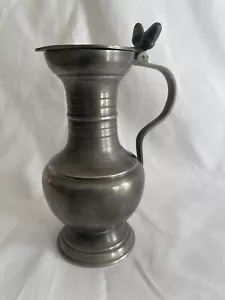 Vintage Pewter Zimm Carafe 90% 6” Tall Pitcher With Acorns On Hinged Lid - Picture 1 of 13