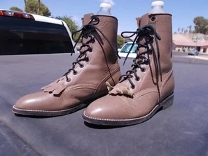 Used Cowtown FD lace up Ropers Western Cowgirl Cowboy Boots Ladies sz 5 B - Picture 1 of 9
