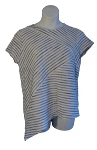 Chico's 2 (L) White Blue Pink Stripe Asymmetrical Knit Shirt Top Tee - Picture 1 of 3