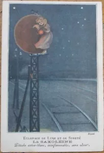 Carta commerciale francese 1890 Saxoleine Petrole petrolio petrolio ferrovia segnale ragazza - Foto 1 di 2