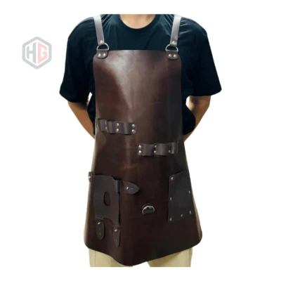 Delantal de cuero de grano completo 100 % para hombre: delantal ajustable de ... - Imagen 1 de 4