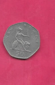 GREAT BRITAIN GB ENGLISH KM913 1980 VF-OLD VINTAGE 50 NEW PENCE LARGE COIN - Picture 1 of 1