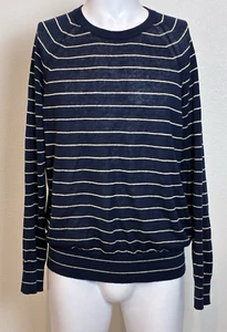 Banana Republic 100% Italian Linen Sweater Mens M Navy Striped Old Money Preppy - Picture 1 of 8
