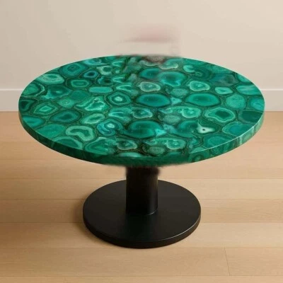 Green Agate Stone Coffee Table – Natural Gemstone Top, Luxury Crystal Accent art - Image 1 of 4