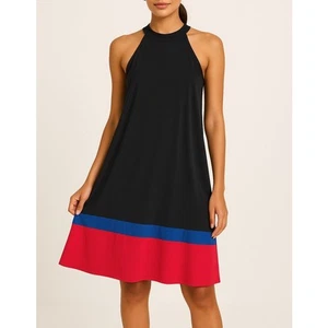 Neu mit Etikett Nicole Miller Lg Stretch Jersey Neckholder Etuikleid Colorblock schwarz rot blau - Bild 1 von 10