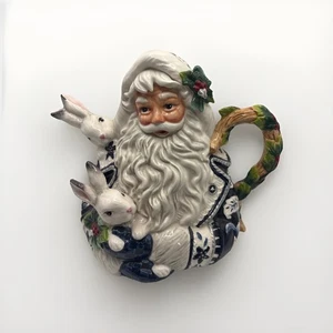 "Tetera Santa 2016 colección Fitz and Floyd Bristol azul y blanca 8"" pulgadas de alto" - Imagen 1 de 20