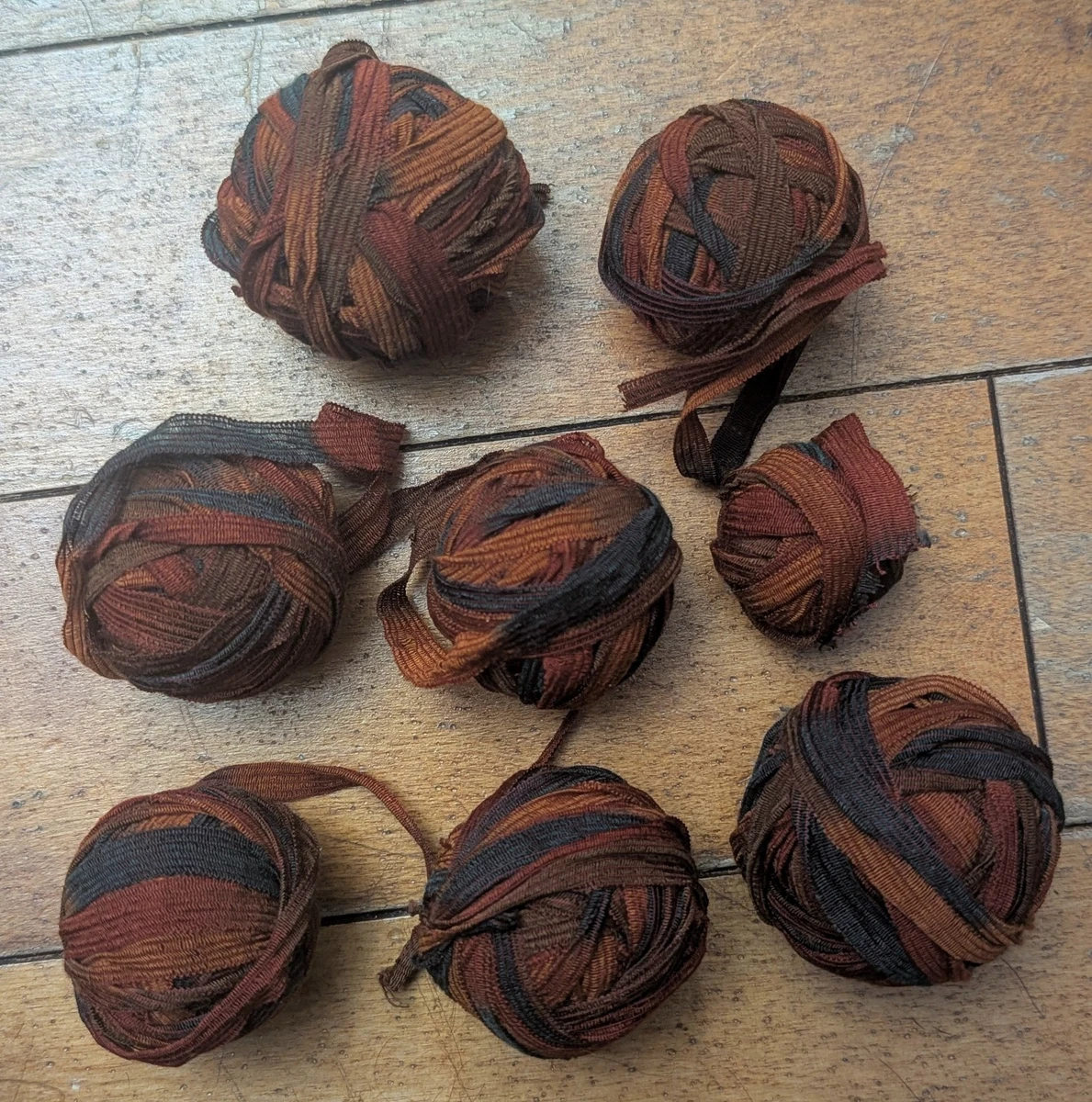 Burgundy Brown White Ladder Ribbon Yarn - 50g 100% Polyester Trellis Railroad Yarn