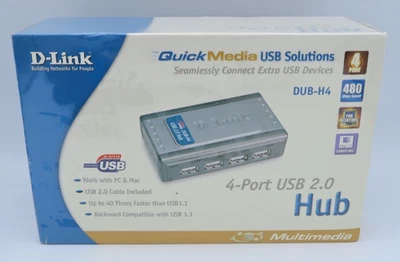 NEW D–LINK 4 Port USB 2.0 Hub (DUB- H4) Plug & Play Hot Swappable Windows/Mac OS - Image 1 of 4