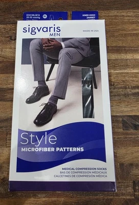 Medias médicas de microfibra negras Sigvaris para hombre 20-30 mmHg hasta la rodilla M/L Foto 1 de 4