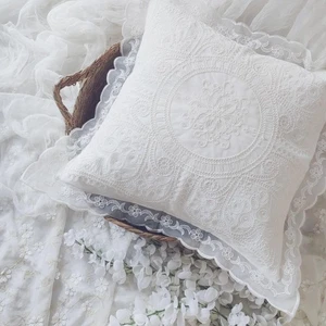 Französische Vintage Überwurf Kissenbezüge, Seil & Kordel Stickerei mit Spitzenborte, H... - Bild 1 von 8