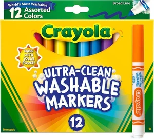 Crayola Marcatori Linea Larga (12 Pezzi), Marcatori Lavabili per Bambini, Assortiti, Schienale - Foto 1 di 6