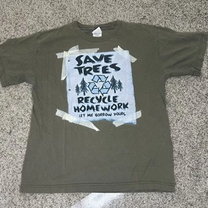 Vintage Save Trees Recycle Homework T-Shirt Size Medium Youth XL Green - Picture 1 of 5