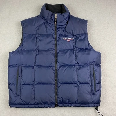 Polo Sport Ralph Lauren EE. UU. Hombres Chaleco Puffer XL Azul Marino Abajo Bolsillos con Cremallera Foto 1 de 4