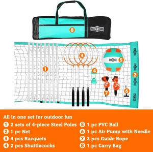 20ft Professional Volleyball Badminton Net Set with Poles Boundary + Bag - Picture 1 of 12