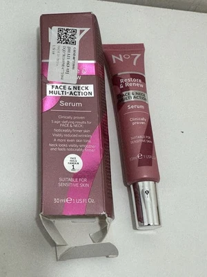 Boots No7 Restore & Renew Face & Neck Multi Action Serum 30ml Brand New In Box - Image 1 of 4