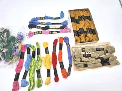 Lot of 26 ~ Embroidery Floss thread skeins All colors Plus Bag Of Assorted Loose - Image 1 of 4