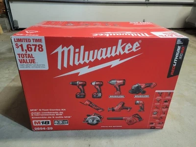 Milwaukee M18 18V Cordless Combo Kit 9-Tool with 2 Batteries Charger & Bag