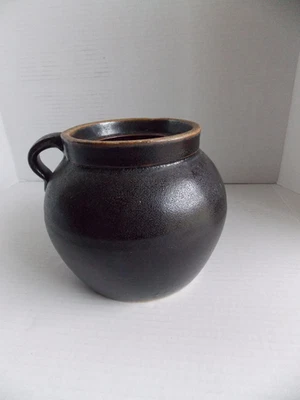 Vtg Brown Ceramic Stoneware Crock Primitive Jar Pot Glazed 5,5" x 6" diameter +- - Image 1 of 4