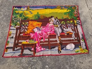 Vintage Traditional Handmade Romantic Scene Wool Multicolor Tapestry 149x119cm - Picture 1 of 14